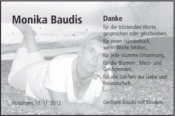 Traueranzeige von Monika Baudis von Schwäbische Post