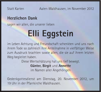 Traueranzeige von Elli Eggstein von Schwäbische Post