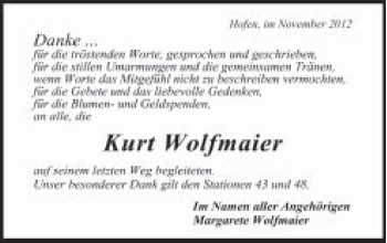 Traueranzeige von Kurt Wolfmaier von Schwäbische Post