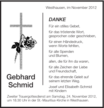 Traueranzeige von Gebhard Schmid von Schwäbische Post