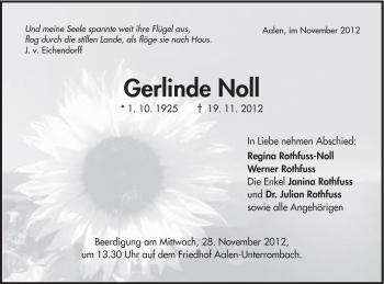 Traueranzeige von Gerlinde Noll von Schwäbische Post