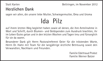 Traueranzeige von Ida Pilz von Gmünder Tagespost