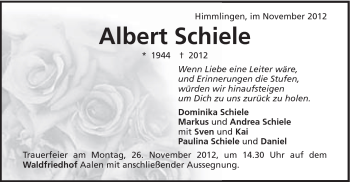 Traueranzeige von Albert Schiele von Schwäbische Post