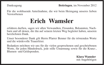 Traueranzeige von Erich Wamsler von Gmünder Tagespost