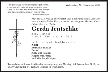 Traueranzeige von Gerda Jentschke von Schwäbische Post