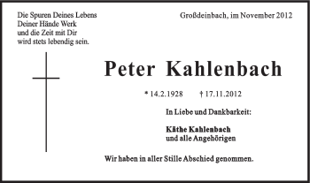 Traueranzeige von Peter Kahlenbach von Gmünder Tagespost