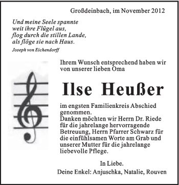 Traueranzeige von Ilse Heusser von Gmünder Tagespost
