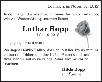 Traueranzeige von Lothar Bopp von Gmünder Tagespost