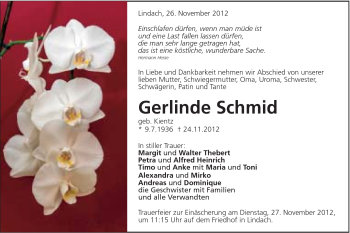 Traueranzeige von Gerlinde Schmid von Gmünder Tagespost
