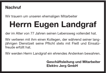 Traueranzeige von Eugen Landgraf von Schwäbische Post