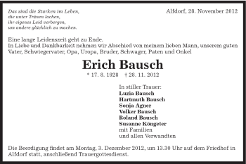 Traueranzeige von Erich Bausch von Gmünder Tagespost