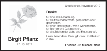 Traueranzeige von Birgit Pflanz von Schwäbische Post