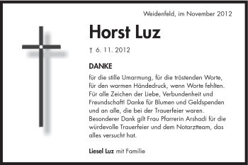 Traueranzeige von Horst Luz von Schwäbische Post