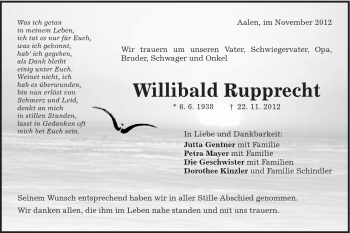 Traueranzeige von Willibald Rupprecht von Schwäbische Post