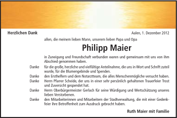 Traueranzeige von Maier Philipp von Schwäbische Post