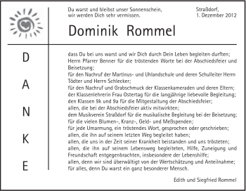 Traueranzeige von Dominik Rommel von Gmünder Tagespost