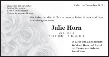 Traueranzeige von Julie Horn von Schwäbische Post