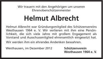 Traueranzeige von Helmut Albrecht von Schwäbische Post