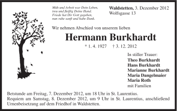 Traueranzeige von Hermann Burkhardt von Gmünder Tagespost