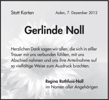 Traueranzeige von Gerlinde Noll von Schwäbische Post