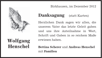 Traueranzeige von Wolfgang Henschel von Schwäbische Post
