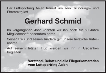Traueranzeige von Gerhard Schmid von Schwäbische Post