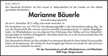 Traueranzeige von Marianne Bäuerle von Schwäbische Post