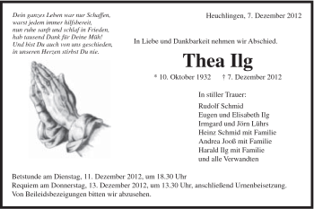 Traueranzeige von Thea Ilg von Gmünder Tagespost