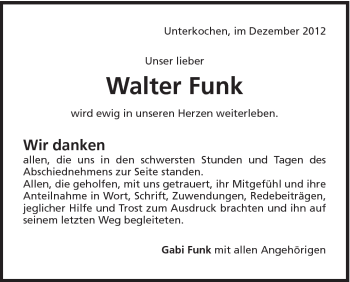 Traueranzeige von Walter Funk von Schwäbische Post