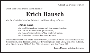 Traueranzeige von Erich Bausch von Gmünder Tagespost