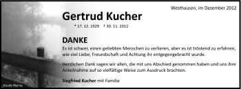 Traueranzeige von Siegfried Kucher von Schwäbische Post
