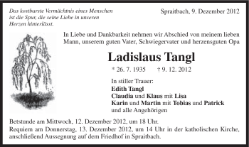 Traueranzeige von Ladislaus Tangl von Gmünder Tagespost