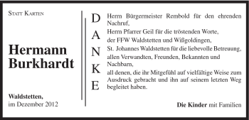 Traueranzeige von Hermann Burkhardt von Gmünder Tagespost