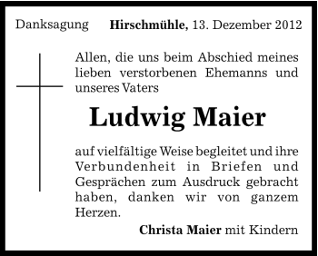 Traueranzeige von Maier Ludwig von Gmünder Tagespost
