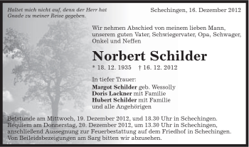 Traueranzeige von Nobert Schilder von Gmünder Tagespost