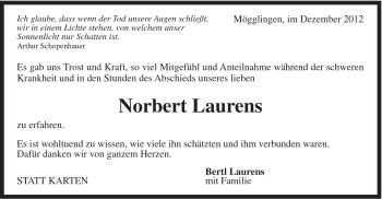 Traueranzeige von Norbert Laurens von Gmünder Tagespost