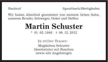 Traueranzeige von Martin Schuster von Gmünder Tagespost
