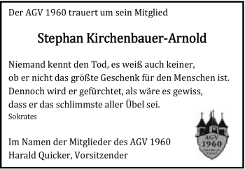 Traueranzeige von Stephan Kirchenbauer-Arnold von Gmünder Tagespost