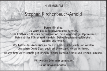 Traueranzeige von Stephan Kirchenbauer-Arnold von Gmünder Tagespost