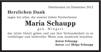 Traueranzeige von Maria Schaupp von Schwäbische Post