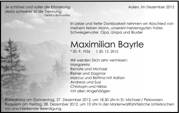 Traueranzeige von Maximilian Bayrle von Schwäbische Post