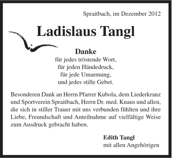 Traueranzeige von Ladislaus Tangl von Gmünder Tagespost
