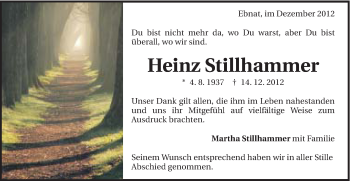 Traueranzeige von Heinz Stillhammer von Schwäbische Post
