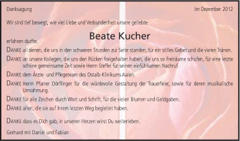 Traueranzeige von Beate Kucher von Schwäbische Post