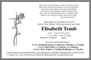 Traueranzeige von Elisabeth Traub von Schwäbische Post