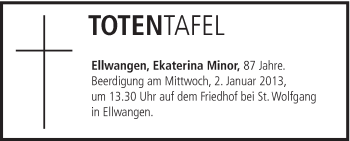 Traueranzeige von Ekaterina Minor von Schwäbische Post