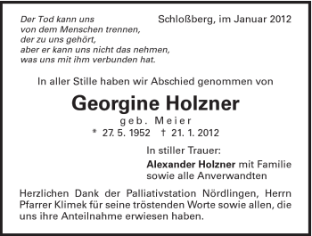 Traueranzeige von Georgine Holzner von 082