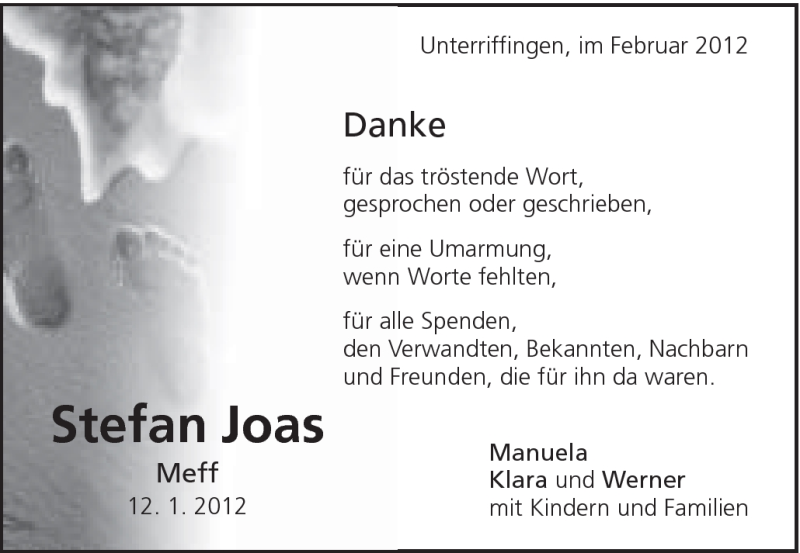  Traueranzeige für Stefan Joas vom 04.02.2012 aus Schwäbische Post