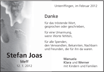 Traueranzeige von Stefan Joas von Schwäbische Post