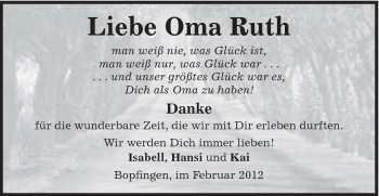 Traueranzeige von Oma Ruth von Schwäbische Post